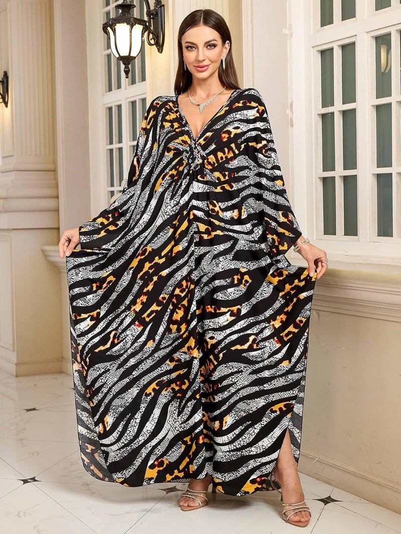 KEYLORTING Women’s Kaftan Beach Cover Up Dress Plus Size Summer Swimsuit Loungewear Maxi Dress - Image 5